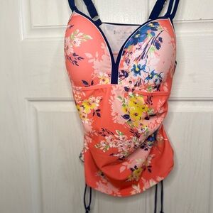 Free Country Floral Tankini Top 🌺 Coral & Navy Size Large